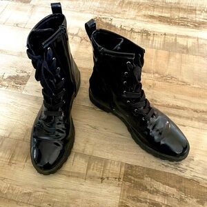 H&M Chunky Platform Black Combat Moto Boots Lace-Up Side Zipper Size 9.5 Women’s